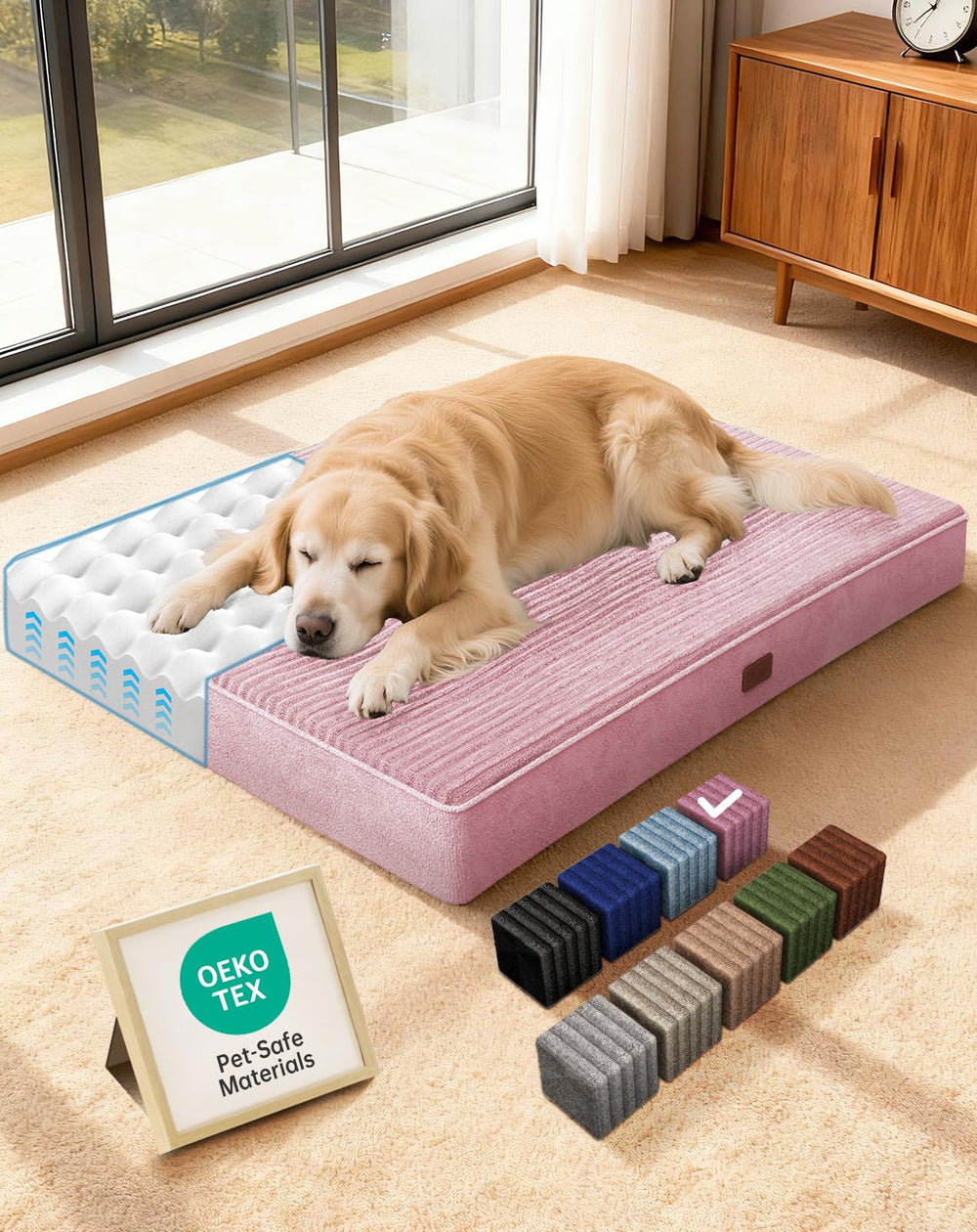 OhGeni orthopedic dog bed front view in pink provides supportive comfort for large pets.