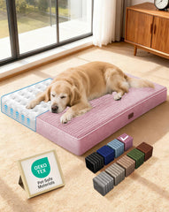 OhGeni orthopedic dog bed front view in pink provides supportive comfort for large pets.