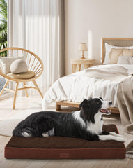 OhGeni orthopedic dog bed front view highlights supportive 25D foam for joint comfort