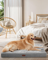 OhGeni orthopedic dog bed gray front view showing supportive comfort
