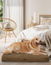 OhGeni orthopedic dog bed outer cover shown; durability and easy cleaning.