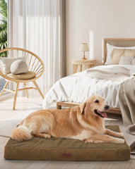 OhGeni orthopedic dog bed outer cover shown; durability and easy cleaning.