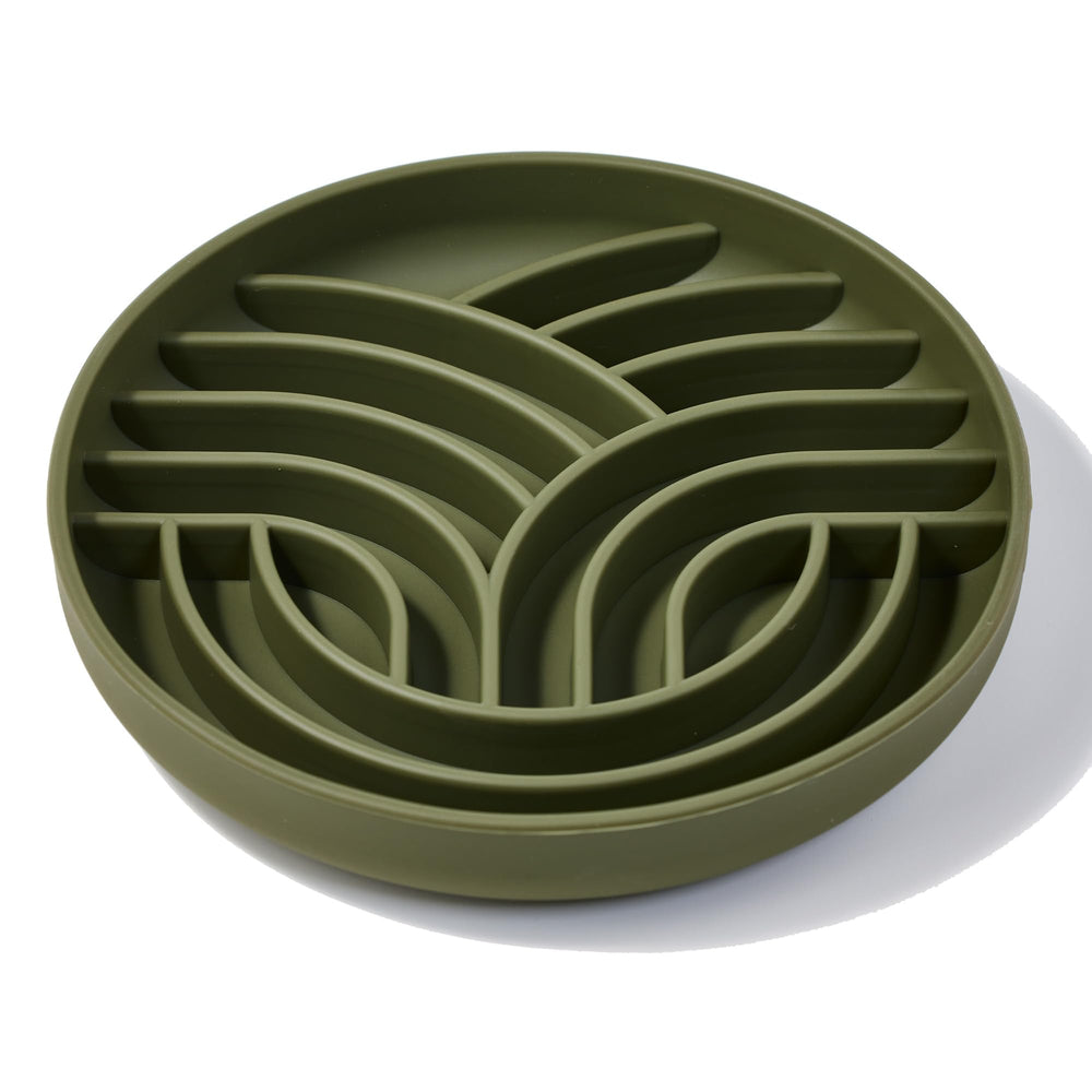 OHMO slow feeder bowl Tree Life camo green demonstrates maze design for slower meals