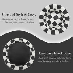 Ohocut Checkered Dog Bed pattern detail highlights cheerful checkered pattern for stylish space.