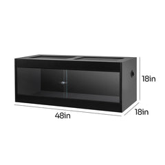 Oiibo 67 gallon wood enclosure side view highlights natural wood grain and non-toxic finish.