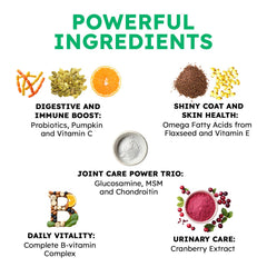 OKKÖBI duck-flavor dog multivitamin chews with omega and probiotics for gut balance.