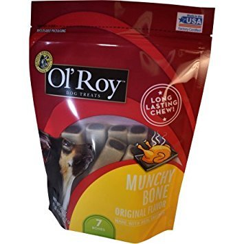 Ol' Roy Munchy Bones, huesos masticables con sabor a pollo para perros, recompensa sabrosa.