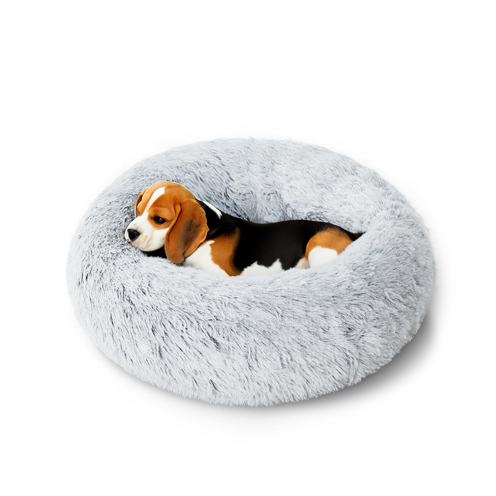 OlaPhum Calming Dog Bed 23in donut shape offers cozy burrowing comfort for small dogs.