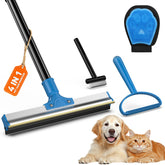 Ollapet 4-in-1 carpet rake cleans under furniture and lifts hair.