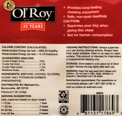 Ol' Roy Rawhide-Chicken Twists being chewed by a dog demonstrates long-lasting interest.