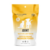 Mushroom Matrix pet joint health dog bowl shows organic powder for joint mobility.