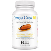 OMEGA-CAPS ES bottle label highlights high-potency omega-3 for dogs' skin and coat support.