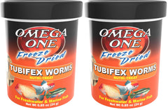 Omega One Freeze-Dried Tubifex Worms pack-2 image, high-protein fish treat for varied diets.