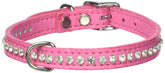 OmniPet Signature Leather Crystal Dog Collar pink front view with rhinestones for daily elegance