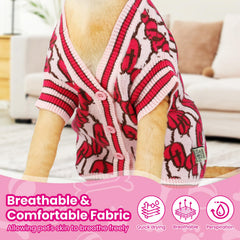 On The Roll dynamic letter pattern buttons dog sweater adds modern style