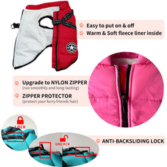 Oncpcare winter coat with zipper cover protects fur from snagging during walks.