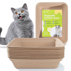 ondware disposable cat litter box nine-pack front view shows sturdy, leak-resistant design for travel and home use.