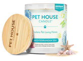 One Fur All Mediterranean Sea candle packaging image highlights pet-friendly design for easy scenting.
