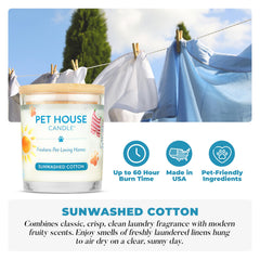 One Fur All Pet House Candle sunwashed cotton jar close-up shows plant-based soy wax