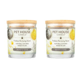 One Fur All pet odor candle two-pack on silver-gold packaging, intended for pet-loving homes.