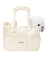 ONECUTE dog purse carrier beige with breathable fabric for comfortable travel.