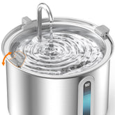 oneisall 2L stainless front view shows a durable cat fountain for reliable hydration.