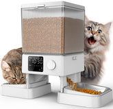 oneisall automatic cat feeder front view with dual bowls for calm meals.
