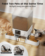 oneisall cat feeder distance close-up showing 11-inch spacing reduces quarrels.