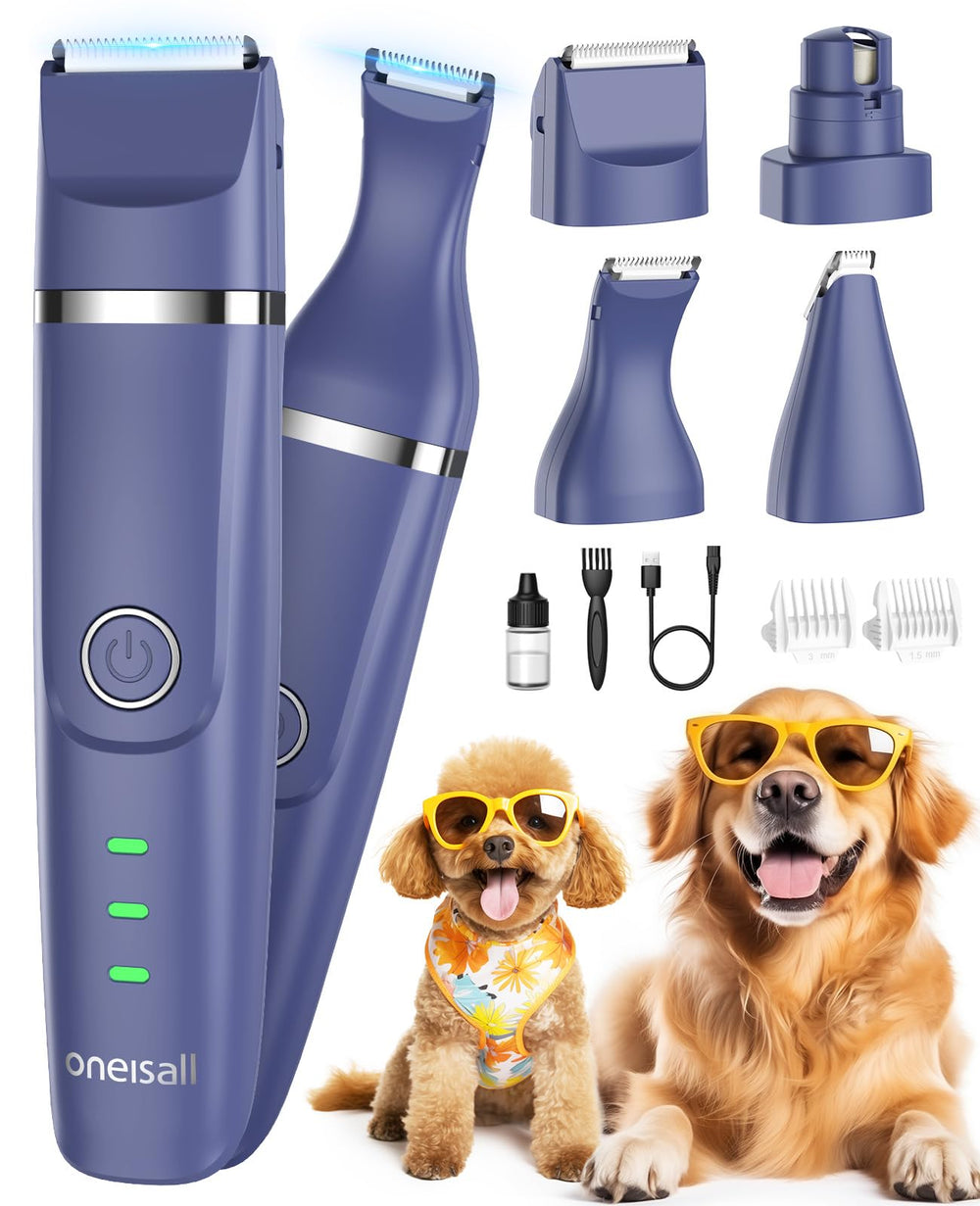 oneisall dog clippers 4in1 blue front view enables versatile at-home grooming.