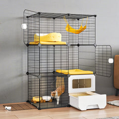 Oneluck cat cage indoor-litter-box-3-tier: spacious play area with integrated litter access