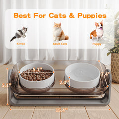 Oneluck elevated cat bowl spill-proof base catches overflow