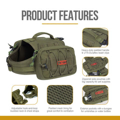 OneTigris Mammoth dog pack side pockets for water, treats, and gear during walks