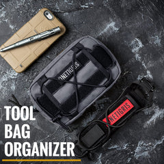 OneTigris horizontal MOLLE pouch grey secured to belt or vest for outdoor adventures.