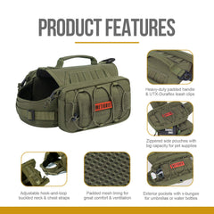 ONETIGRIS Mammoth dog pack side pockets highlight ample room for water and treats.