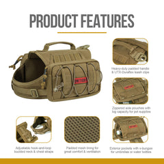 ONETIGRIS Mammoth dog pack water-food compartment keeps essentials organized during adventures.