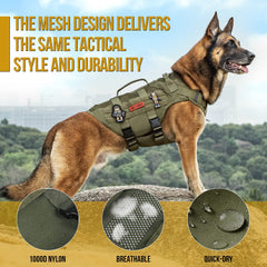 ONETIGRIS No Pull harness green side MOLLE panel for carrying treats or pouches.