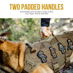 OneTigris tactical dog harness small XS back view highlights sturdy support for walks.