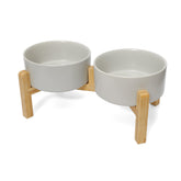 OniAnt elevated ceramic dog bowls on wooden stand promote comfortable feeding for medium dogs