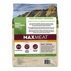 Only Natural Pet MaxMeat grain-free formula bowl highlighting high-protein nutrition with no grain.