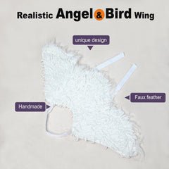 Onmygogo dog wing costume white feather close-up highlights durable PU material