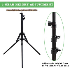 Oooct foldable metal tripod stand ready for transport and setup.