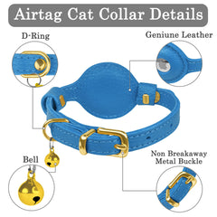 OOPSDOGGY Leather Cat Collar blue with built-in bell enhances pet safety and awareness