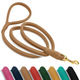 OOPSDOGGY reflective rolled leather leash brown enhances nighttime visibility for safe walks