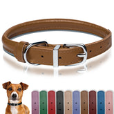 OOPSDOGGY rolled leather collar side view caramel with durable XL fit for daily walks