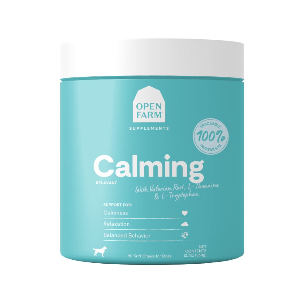 Open Farm Calming Chews close-up; soft chew texture for easy chewing and calm moments.