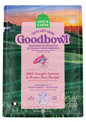 Open Farm Goodbowl kibble closeup highlighting salmon pieces and texture.