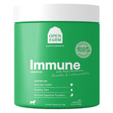 Open Farm Immune Chews bottle front shows plant-based immune support for dogs.