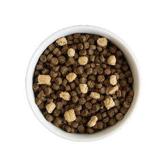 Open Farm RawMix bone broth-coated kibble closeup signals tasty texture for picky eaters.