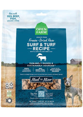 Open Farm Surf & Turf recipe bag showing 22oz packaging for dogs.