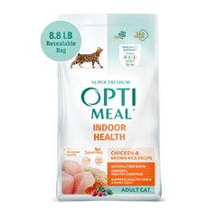 Optimeal Indoor Cat Dry Food bowl with chicken and brown rice supports steady energy